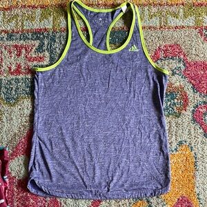 Adidas Women's Heathered Purple Tank Top with Neon Accents